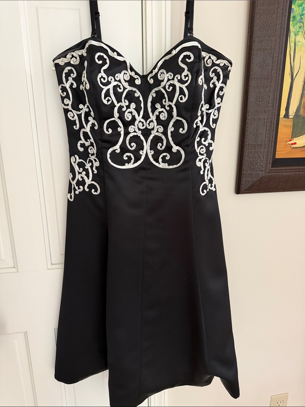 White House Black Market Black Jacket with White Swirl Applique